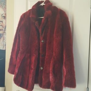 Dark red faux fur jacket small